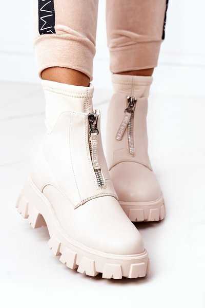 Bottes à plateforme pour femmes avec fermeture éclair Beige Cheers