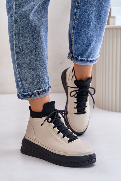 Chaussures De Sport Légères En Cuir Sur Plateforme Beige Artiker 55C0554