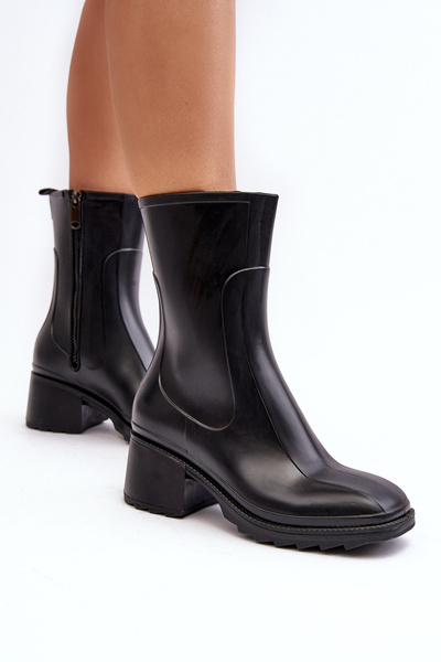 Damen Matt Gummistiefel Stiefel Mit Absatz Schwarz Bertaida