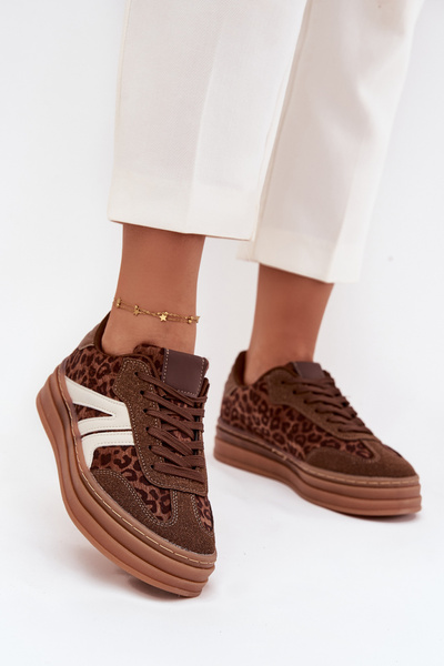 Adidași pentru femei pe platformă cu imprimeu leopard maro Skye