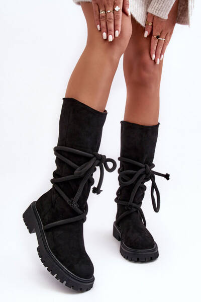 Bottines Femme en Daim à Laçage Noir Tanive