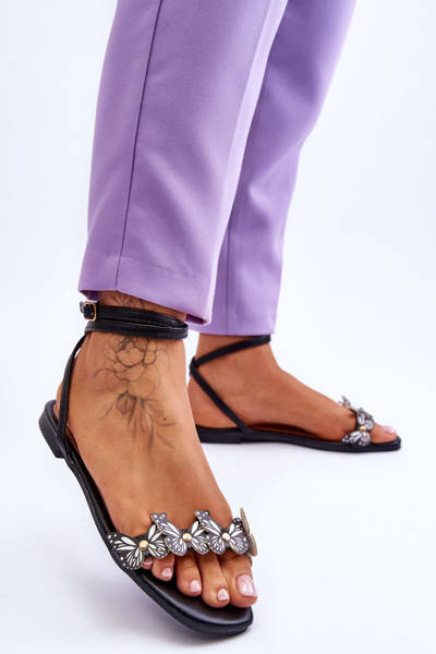 Women's Sandals With Decorative Butterflies Black Jeane