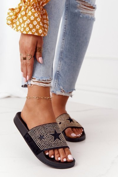 Gummi Strass Flip Flops Schwarz Edie