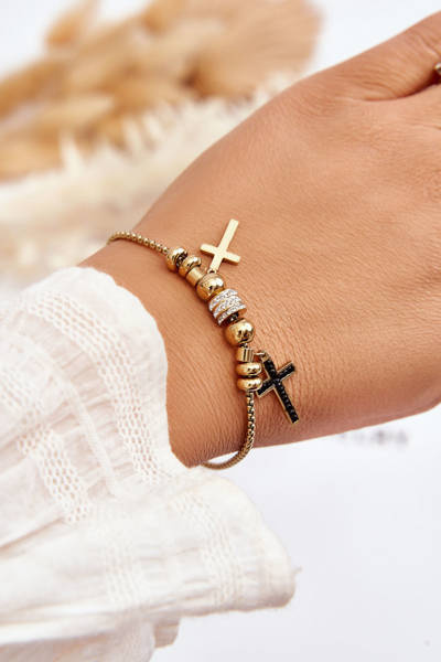 Bracelet Croix Femme Elégante Avec Zircons Or