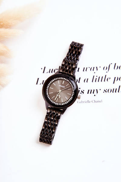 Montre sur bracelet avec zircons cubiques ERNEST noir