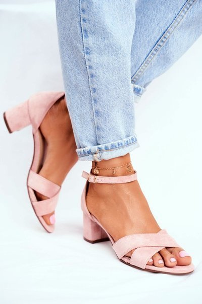 Sandales en Daim à Talon Haut Rose Nela