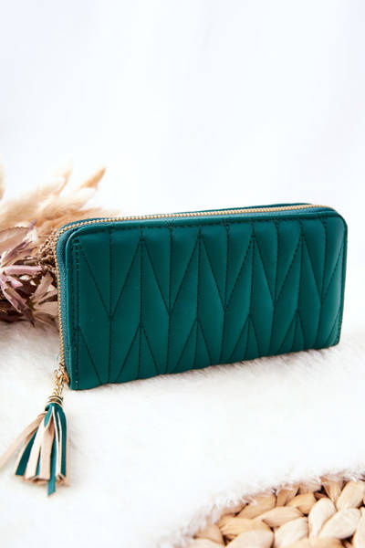 Grand Portefeuille Zippé Matelassé avec Bandoulière Vert