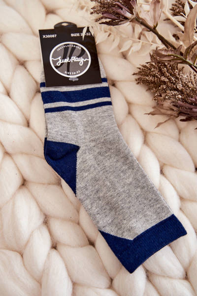 Zweifarbige Jugendsocken mit Streifen Grau-Marineblau