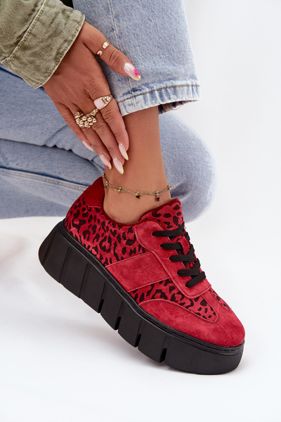 Wildleder Isolierte Damensneaker auf massiver Plattform Vinceza 66841 Leopard Rot