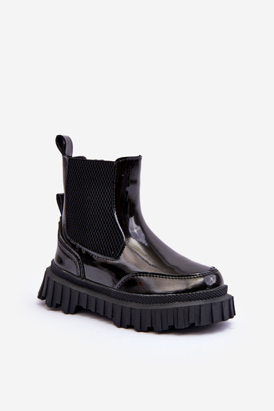 Children's Lacquered Zip-Up Insulated Boots Black Jolynn