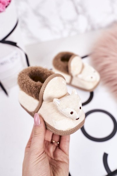 Chaussons d'intérieur pour enfants sur bande élastique avec renard jaune Leo