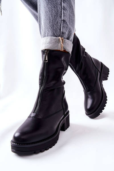 Heeled Leather Booties Black Challonte