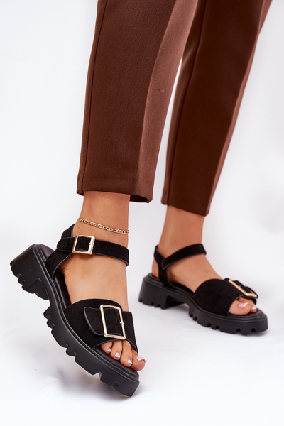 Sandales Écologiques En Daim Femme Avec Boucle Noire Gofielle
