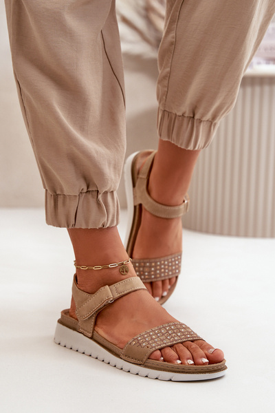 Patogūs ir lengvi moteriški sandalai su Velcro Inblu CN000041 smėlio spalvos aukso spalvos