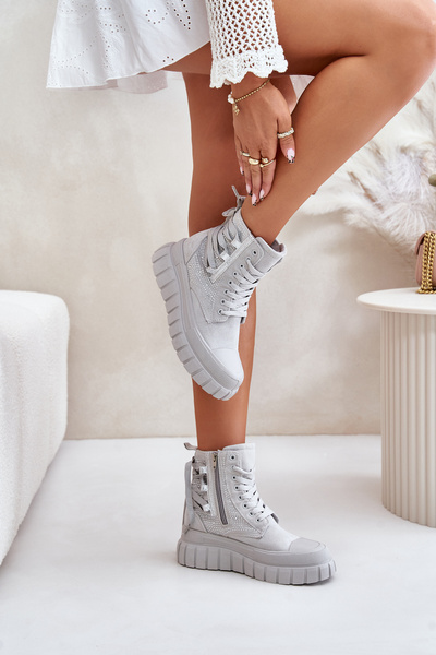 Baskets Hautes Femme Sur Plateforme Massive Avec Décoration Gris Zaidria