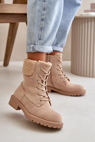 Damen gefütterte Arbeitsstiefel mit Reißverschluss Beige Mivael