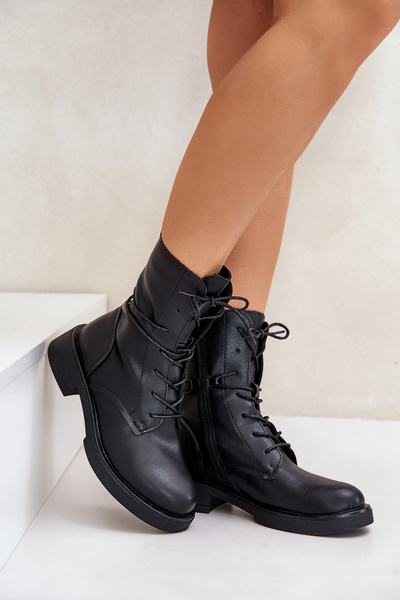 Warme Damen Worker Boots aus Eko-Leder Schwarz Ellittia