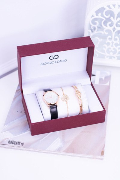 Giorgio Dario Set Ladies Black Watch cu sclipici două brățări de aur