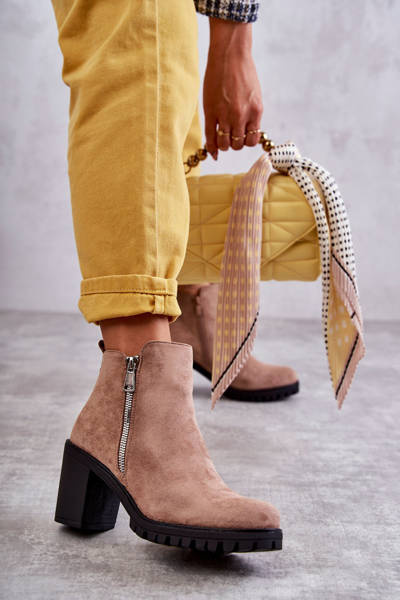 Bottes En Daim À Talons Hauts Avec Fermeture Éclair Beige Sevione