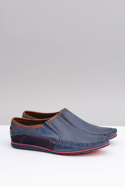 Polnische Herren Slide-on Leder Mokassins Teodoro Marineblau
