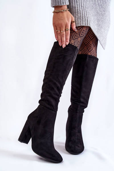 Warme Wildlederstiefel mit Absatz Schwarze Obsessiv