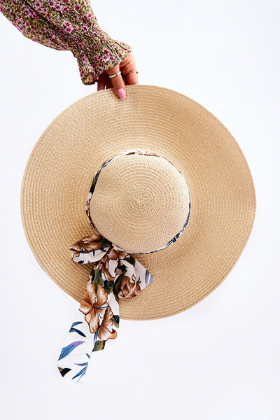 Elegant Women's Hat With Material Bow Light Beige