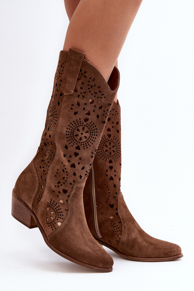 Zazoo 3396 Bottes mi-mollet découpées en daim Marron
