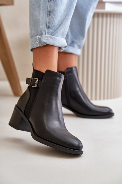 Bottes isolées d'hiver pour femmes avec talon et boucle noir Nevillira