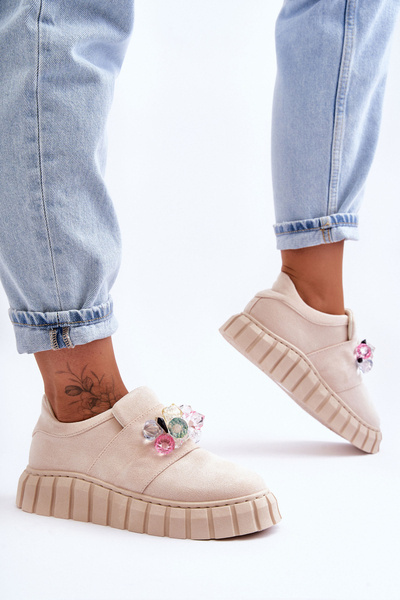 Modische Schnür-Sport-Halbschuhe Mit Verzierung Beige Desire