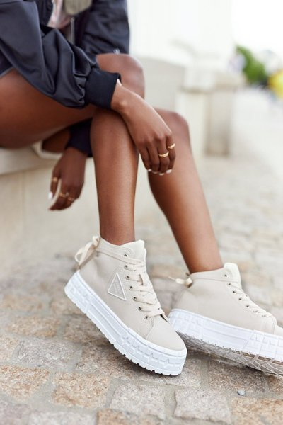 Baskets Hautes Pour Femmes Sur Plateforme Beige Manhattan