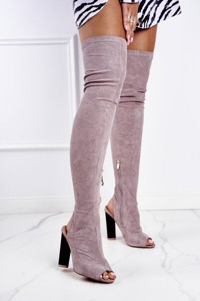 Bottes Hautes Femme Daim Sur Talon Haut Lu Boo Gris Aramis