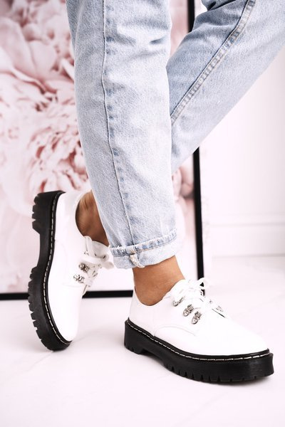 Női Oxfords Brogues S.Barski HX15 Patent White platformon