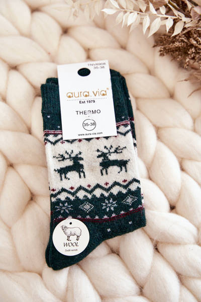 Chaussettes De Noël En Laine Femme Motif Renne Vert