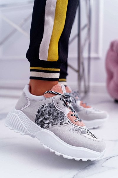 Sporty Women's Shoes High Sole Pink Snake Leather Chillout