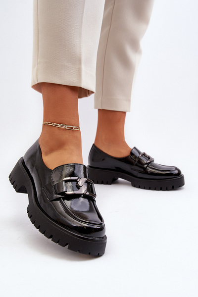 Mocasini negri din piele lacuita Santtes