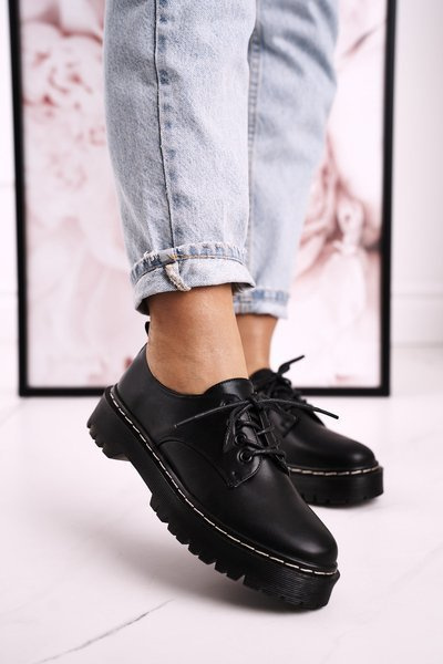 Moteriški klasikiniai „Oxfords Brogues“ ant platformos S.Barski HX62 juodi