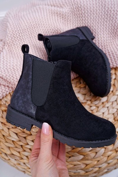 Jugend Flache Stiefel mit Absatz Schwarz Mergolo