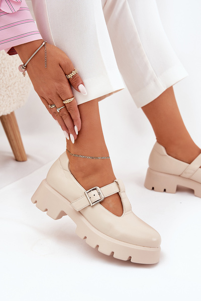 Bottines Femme Avec Boucle Sur Plateforme Et Talon Plat Beige Venda