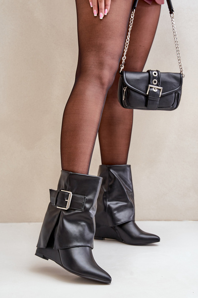 Bottines compensées à tige pliée et boucle Noir Vortinia