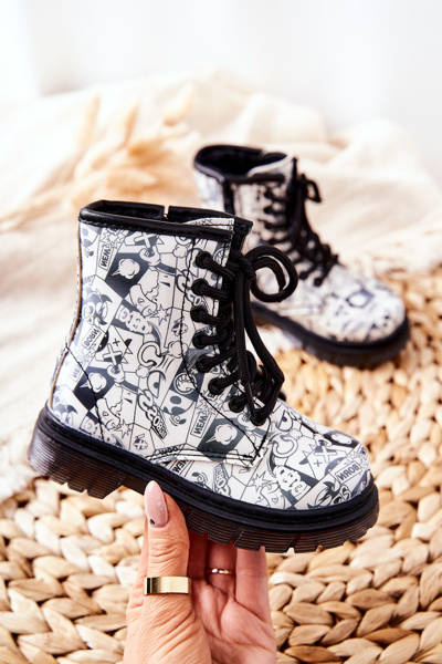 Bottes pour enfants chaudes avec fermeture éclair noir et blanc Tiptop