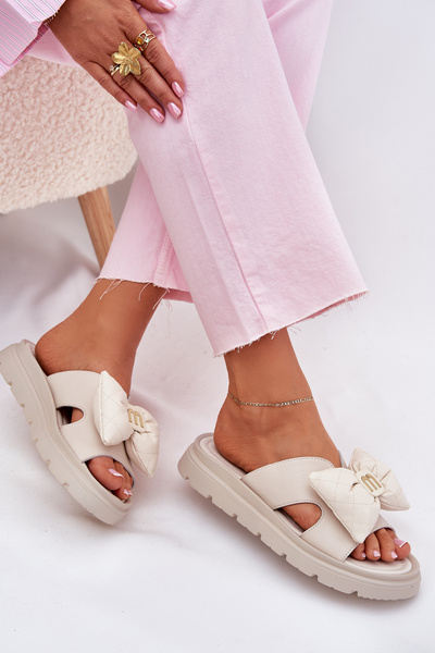 Damen Leder Sandalen Auf Plattform Mit Schleife CheBello 4647 Beige