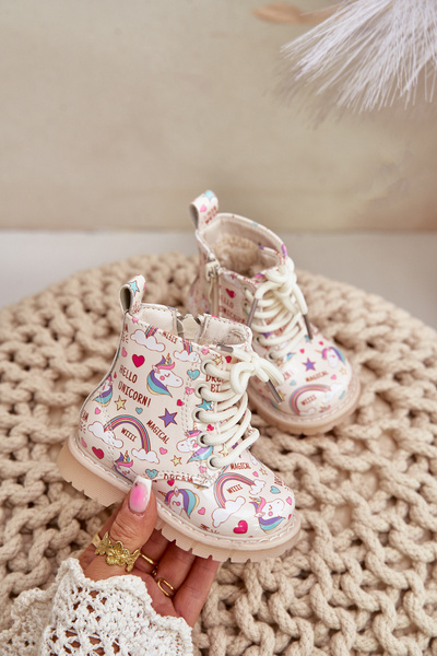 Bottes isolées enfant avec fermeture éclair licornes beige Tiptop