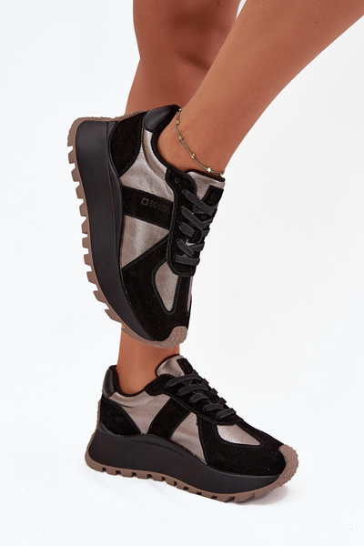 Női Velúr Sneakers Szigetelt Platformon Big Star OO274A217 HI-POLY SYSTEM Fekete