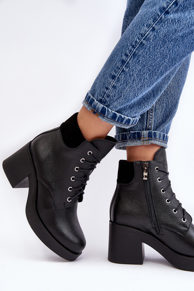 Bottes Femme En Cuir À Talon Noir Lemar Leocera