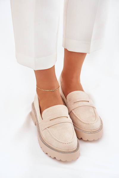 Mocassins éco daim pour femmes avec des zirconiums beiges Wilamla