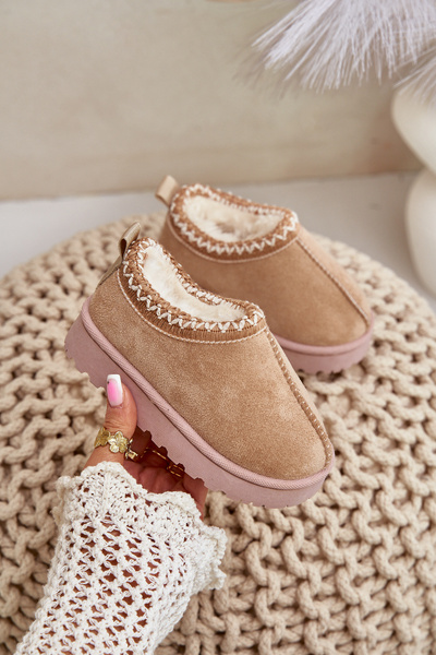 Schneestiefel Kinder Stiefeletten Auf Plattform Gefüttert Mit Fell Beige Vilabria