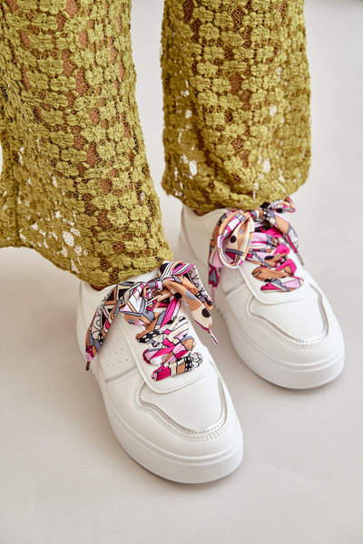 Women's Platform Sneakers With Decorative Lacing White Mistra