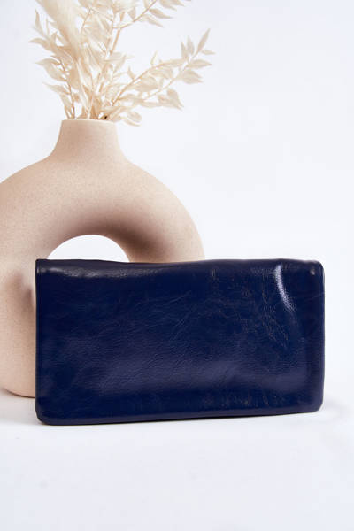 Grand Portefeuille En Cuir Pour Femme Avec Fermeture Éclair Bleu Marine Brillant