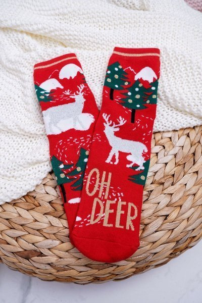 Chaussettes de Noël Antidérapantes Femme Rouge OH DEER