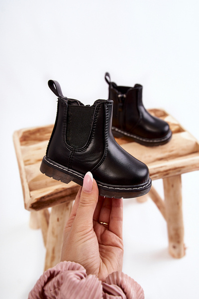 Bottes chaudes en cuir pour enfants Porky noir